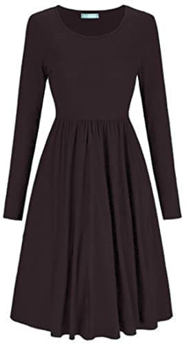 Image of Mustwearit New Womens Ladies Frankie Smock Swing Skater Dress Ladies Flared Ruched Gathered Waist Dress UK 8-26 Brown