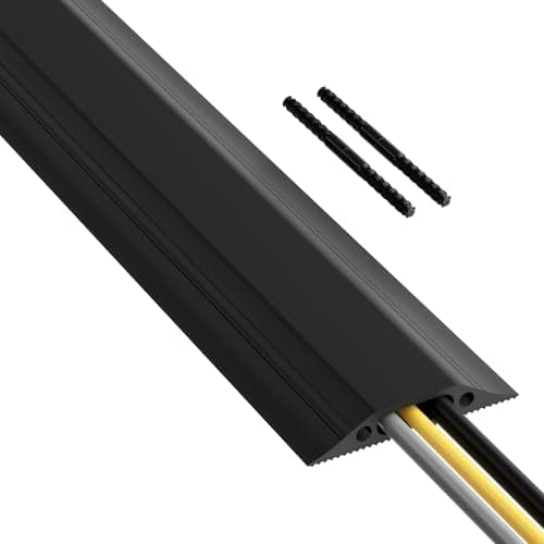 Image of D-Line 1.8m Floor Cable Protector, Linkable, Cover Trailing Cables, Prevent Trips and Falls, Ribbed Non-Slip Base - 30mm (W) x 10mm (H) Cable Cavity - 1.8m Length - Black