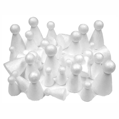 Image of 3 Ace Crafts 30 White Polystyrene Cone Puppets for Art and Craft, useful for Weddings, Christmas, Baby Showers, and other Festival Decorations, ideal for DIY Activities, Size Approx. - 30mm to 90mm