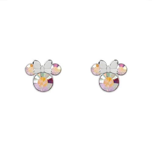 Image of Disney 100 Girls Minnie Mouse Silver Plated Sterling Silver Stud Earrings with Crystals