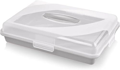 Image of Best House | Plastic Cake Storage Box | WHITE | 1 Pc | BPA Free | Cake and Pastry Carrier With Handle | Rectangular Lockable Food Container - L 45cm x W 30cm x H 10cm, Pack of 1