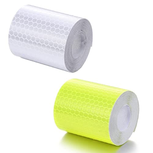Image of Reflective Tape, 2 Rolls 3M x 5CM Safety Tape Waterproof PVC Self-Adhesive Warning Stickers Security Marking Tape for Bicycle Car Truck Motorcycle Baby Strollers Helmets at Night -Yellow + White