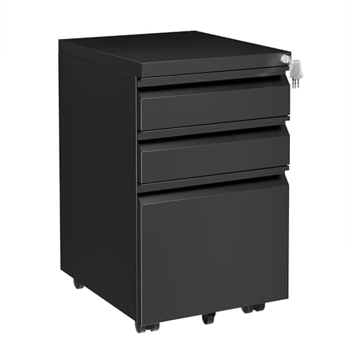 Image of LVSTEEL Mobile Filing Cabinet, Lockable 3 Drawers with Suspension File Hanging Rails, With 4 Keys, Lockable Office Drawers Cabinet for Letter/Legal/A4 Size, Black