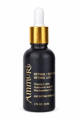 Image of Ammuri 2.5% Retinol Serum for Face with Vitamin C & Hyaluronic Acid - Anti Aging Night Serum for Dark Spots, Wrinkles & Acne Scars - Brightening Niacinamide Formula, 30ml