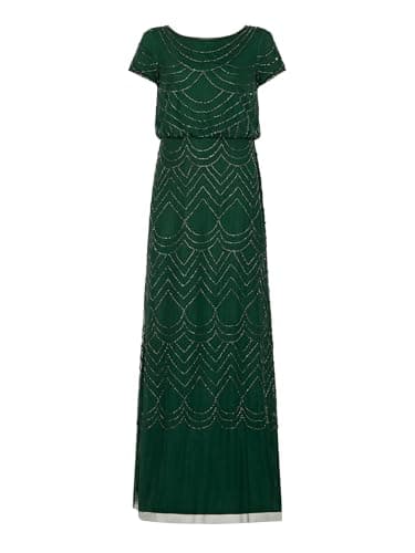 Image of Adrianna Papell Women's Short Sleeve Blouson Beaded Gown Formal Night Out Dress, Dusty Emerald, 16