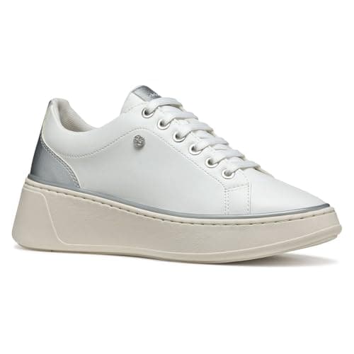 Image of Geox Women's D SUNNETTY A Sneaker, White/Silver, 7 UK