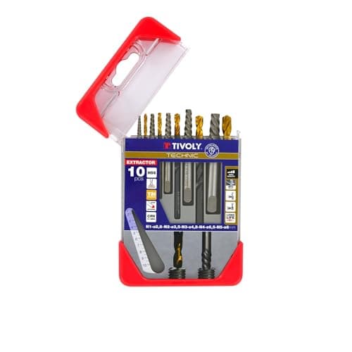 Image of TIVOLY - Broken Screw Extractor Drill Set + TiN Coated HSS Drills - Set of 5 Drills & 5 Extractors N1 Ø 3/32"/N2 Ø 1/8"/N3 Ø 3/16"/N4 Ø 1/4"/N°5 Ø 5/16"