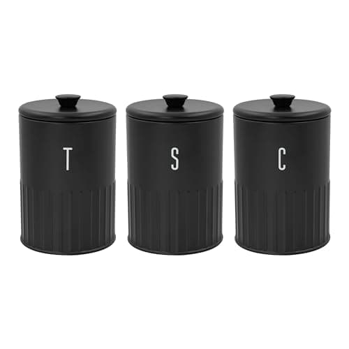 Image of Blackmoor Callisto Black Tea, Coffee and Sugar Canisters Set for the Kitchen/Secure Lids for Freshness / 1.35L Capacity Containers Set/Ribbed Embossed Design