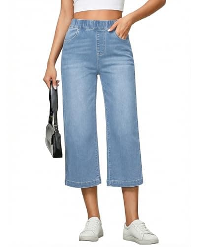 Image of Vetinee Stretch Jeans for Women UK Crop Jeans Powder Blue Size XX-Large Fits UK 24-26