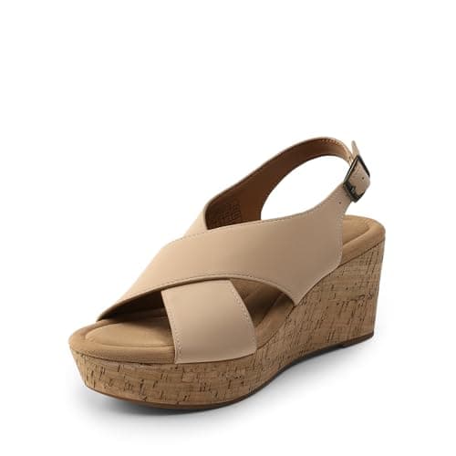 Image of DREAM PAIRS Women's Comfortable Ankle Strap Platform Wedge Sandals for Women Casual Dressy Summer,Size 8,Nude,DWUMWS2526