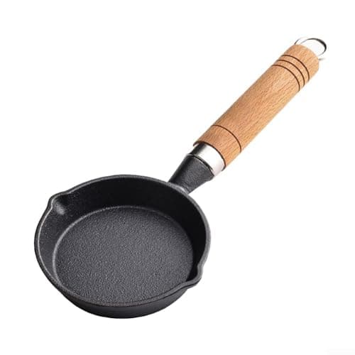 Image of babominimer Cast Iron Mini Frying Pan 10 Cm Non-Stick Small Skillet With Wooden Handle Egg Pan For Oil Dispensing Kitchen Cooking(A10CM)