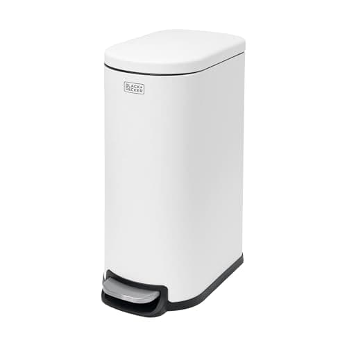 Image of BLACK+DECKER BXBN61579E 30 Litre Slimline Pedal Bin with Soft Close Lid, Kitchen Bin for Indoor Waste Recycling, 61 x 23 x 44cm, White