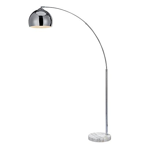 Image of VERSANORA Teamson Home Modern Arc Curved LED Standing Floor Lamp 67 inch Tall Standing Hanging Light, Chrome Finished Shade White Marble Base for Living Room