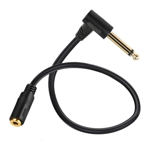 Image of HUHANGGod 1/8" to 1/4" Adapter, 90Degree Right Angle 6.35mm Male Mono TS to 3.5mm Female Stereo Audio Cable Connector for Amplifiers,Guitars,Pianos,Home Theater Equipment Etc.(30cm)
