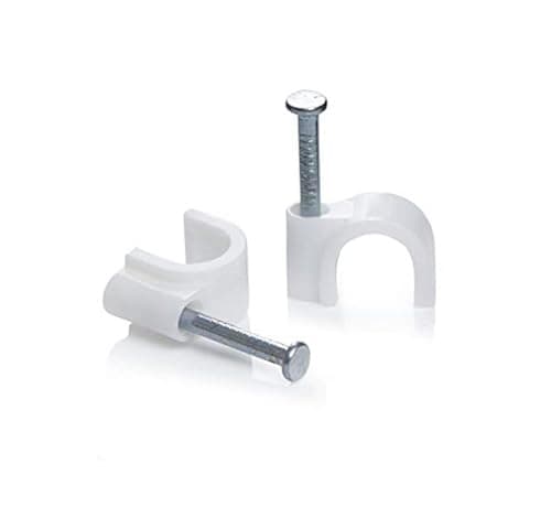 Image of RosenetSys 6mm (approx ¼in.) White Round Cable Clips for Coax, Cat6, Power Cable - Indoor & Outdoor Use - 100 PACK