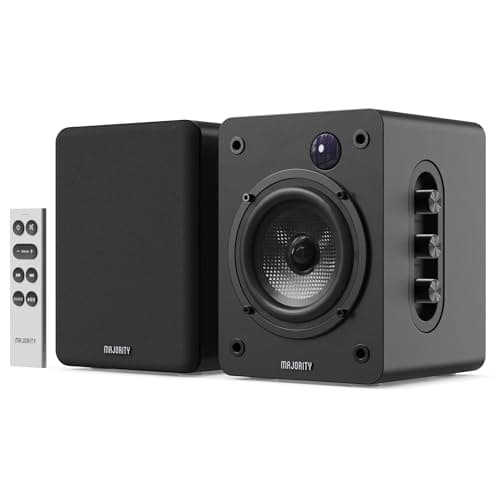 Image of MAJORITY D50X (Black) | Bookshelf Bluetooth Speakers | Wireless Active Speakers Pair | Hi-Fi, 2.0 sound | Desktop, Monitor & PC | 60W, HD Sound, HDMI ARC, Optical, AUX & USB Playback | Remote Included