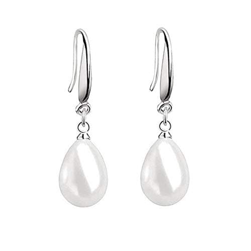 Image of YAXUN 925 Sterling Silver Pearl Earrings For Women White Water-Drop Shape Pearl Drop Dangle Hook Earrings For Ladies Girls Fashion Jewellery Gifts