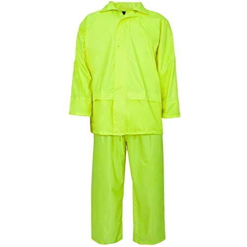 Image of Plain Rainsuit 2 Piece Set Unisex Hooded Puddle Rain Suit Jacket & Trousers Waterproof PVC Workwear Rain Wear Size S-4XL (Plain Yellow, 2XL)