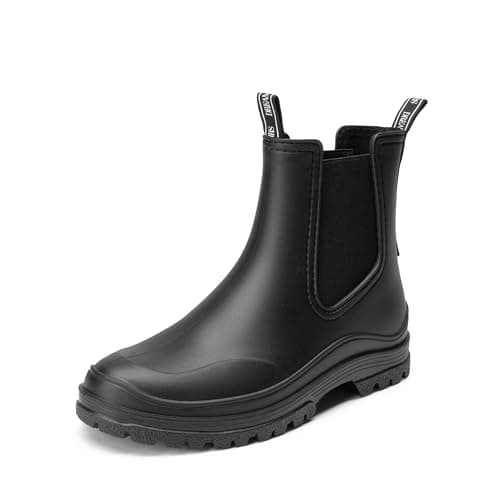 Image of DREAM PAIRS Women Wellington Boots, Comfortable Chelsea Rain Boots for Hiking, Yard Work, Mucker Style Outdoor Activities,Size 5,Black,SDRB2405W-E