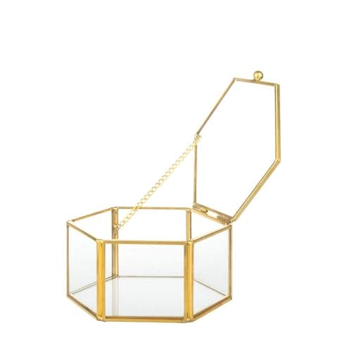 Image of Feyarl 4.72inch/12cm Jewellery Box Glass Decorative Box Trinket Box Ornate Ring Earring Jewelry Display Box (Gold)