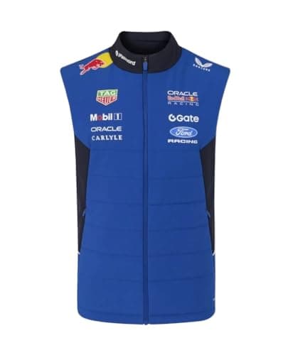 Image of Red Bull Racing F1 Team, Official Castore 2026 Merchandise, Teamwear Padded Full Zip Gilet Jacket, Navy Blue and Racing Blue (UK, Alpha, XL, Regular, Regular)