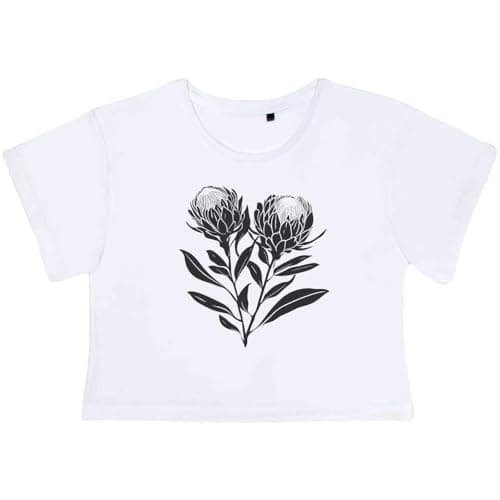 Image of Azeeda Large 'Protea Flowers' Adult's Cotton Crop Top (CO00146399) White