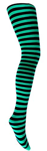 Image of MYSASI Children's Striped Tights Size. 6-8 years. Black and Emerald Green.
