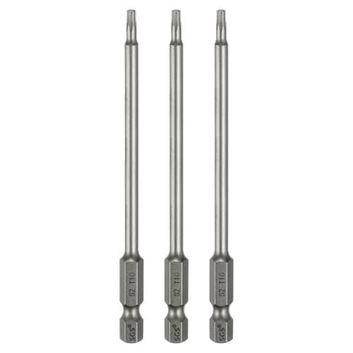 Image of sourcing map 3pcs T10 Torx Head Screwdriver Bit 1/4" Hex Shank 4" (100mm) Long Magnetic No Hole Tip Tamper Proof 6 Point Star Screw Driver Drill Bits S2 Steel Industrial Power Screwdrivers