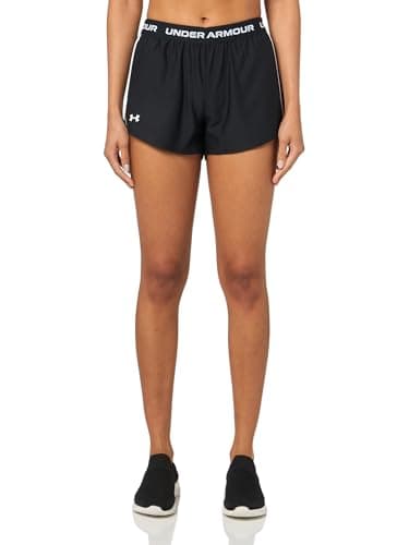 Image of Under Armour Women's Tech Play Up Shorts, Ladies Running Shorts with Shaped Hem and Open-Hand Pockets, Breathable and Fast-Drying Gym Shorts Black