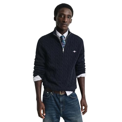 Image of GANT Cotton Cable Half Zip, Evening Blue, M