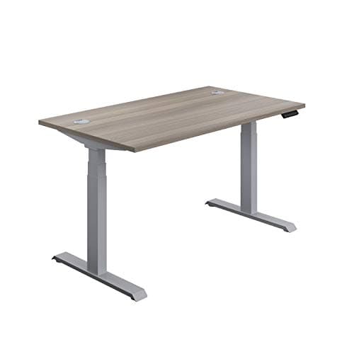 Image of Office Hippo Sit Stand Desk with Electric Twin Motor and Built-in Memory, Engineered Wood, Grey Oak with Silver Frame, 160 x 80 x 65 to 131 cm