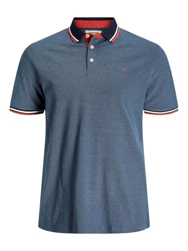 Image of Jack & Jones Plus Men's Jjepaulos Polo Noos Ps T Shirt, Denim Blue/Detail:ps, 2XL Plus