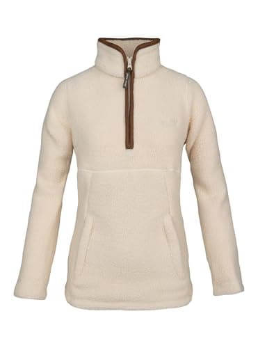 Image of JACK PYKE Ladies Half Zip Sherpa Fleece Pullover - Deep Pile Warm Outdoor Jumper with Zipped Kangaroo Pocket and Drawstring Waist for Outdoor Walking and Daily Wear - Sail - XS