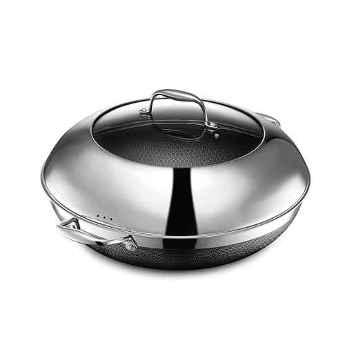 Image of HexClad Hybrid Nonstick 35 cm Wok with Steel Lid, Dishwasher and Oven Safe, Induction Ready, Compatible with All Cooktops