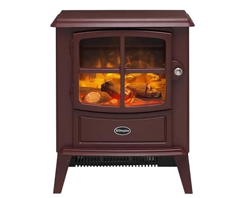 Image of Dimplex Brayford Optiflame Freestanding Electric Stove, Burgundy Red Free Standing Wood Burner Style Fire with Logs, LED Flame Effect, 2kW Fan Heater, 1000/2000 Watt Heat Settings and Remote Control