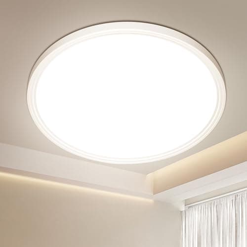 Image of Swoieltr Bathroom LED Ceiling Light, 4000K Neutral White Ø22.3CM 18W Round Modern Flush Ceiling Lights IP44 Waterproof Close-to-Ceiling Light for Office, Kitchen, Bedroom, Living Room