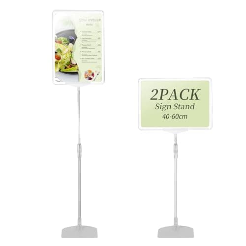 Image of WENLISELL 2 PCS A4 Adjustable Sign Stand, A4 Sign Holder Stand, Silver Floor Notice Stands for Advertising, Poster, Notice, Menu, 40-60cm