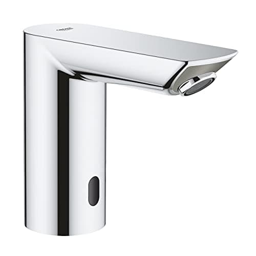 Image of GROHE Bau Cosmopolitan E - Infrared Sensor Touchless Basin Mixer Tap without Mixing Device (Water Saving Technology, Battery Powered, 7 Pre-Set Programs, Tails 3/8 Inch), Size 123 mm, Chrome, 36452000