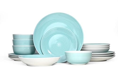 Image of Waterside Fine China 16 Piece Aqua Splash Spin Wash Dinner Set, 5973