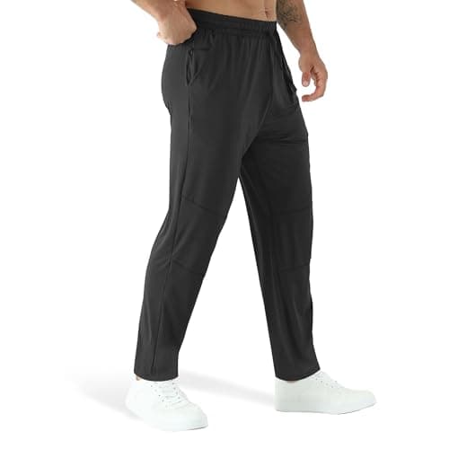 Image of Jupmov Men's Tapered Gym Joggers with Pockets Lightweight Sports Running Trousers Slim fit Jogging Tracksuit Bottoms Men(Black, L)