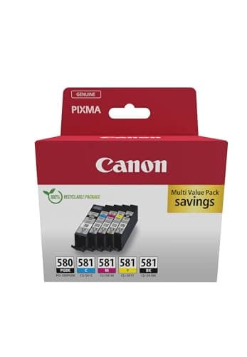 Image of Canon PGI-580 CLI-581 BK C M Y PGBK Pack of 5 cartridges (Black Cyan Magenta Yellow Office Black Colour) Genuine (Recycled Cardboard Multipack)