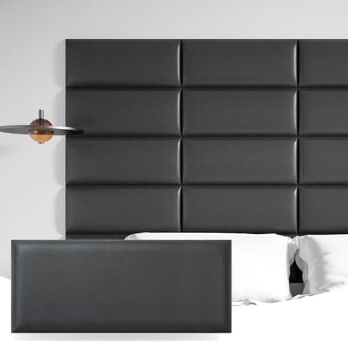 Image of Art3d Peel and Stick Black King Headboard, 12 Pack Upholstered Headboard for Queen, Full-Size Bed, Padded Wall Panel