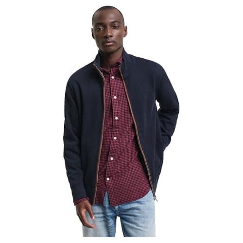 Image of GANT Men`s Sacker Rib Full Zip Cardigan - 2028042-Evening Blue-L