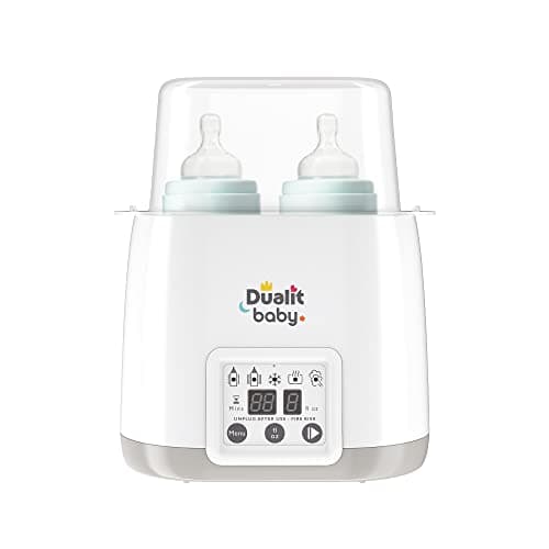Image of Dualit Double Baby Bottle Warmer & Steriliser | White and Grey | BPA Free | Multi-Functional | High Temperature Steam Clean | Fast Warming Baby Food Warmer - Milk Heater Function | 11020