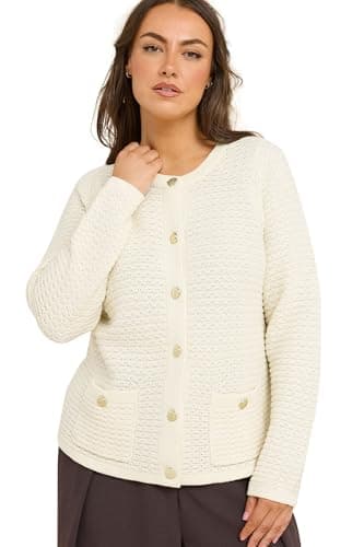 Image of EVANS Curve Button Through Knitted Cardigan - Women's - Plus Size Curve Cream