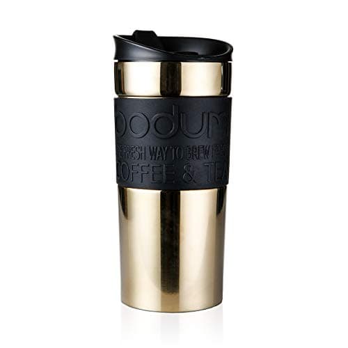 Image of Bodum Vacuum Travel Mug, Flip Lid, Stainless Steel, Gold, 1 Count, 0.35 l (Pack of 1)