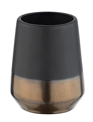 Image of WENKO Brandol Toothbrush Holder for Toothbrush and Toothpaste Ceramic Diameter 8 x 10 cm Black/Copper