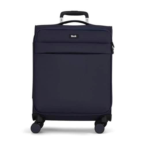 Image of Rock Harper Small Soft Shell Cabin Suitcase in Navy - Lightweight, Sleek & Minimalist Design - Telescopic Handle, 360 Swivel-Wheels & TSA Combination Lock - 54 x 39 x 22 cm 34L Capacity