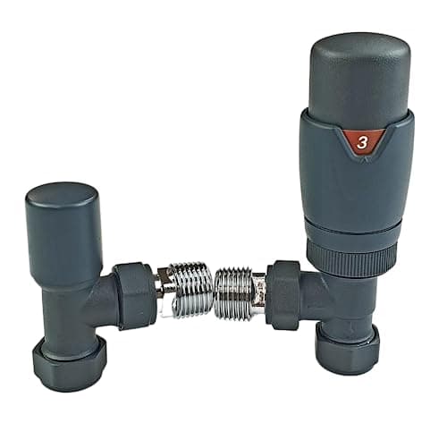 Image of Oslo Anthracite TRV Angled Designer TRV Thermostatic Radiator & Towel Rail Valve Radiator Towel Heater Valve