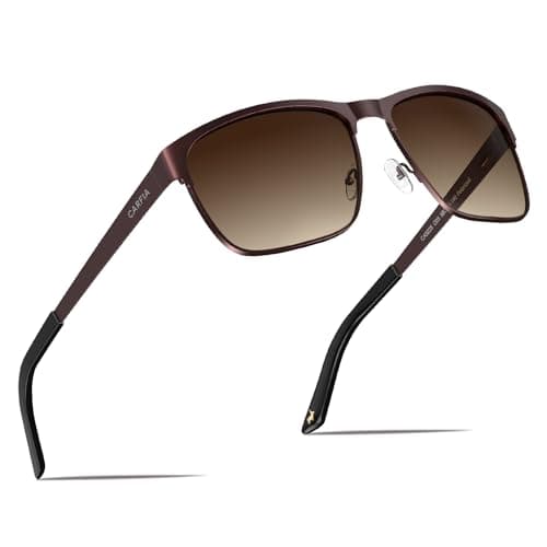 Image of CARFIA Polarized Sunglasses Man Metal Square Frame 100% UV400 Protection for Driving, One Size, Black Frame With Grey Lens